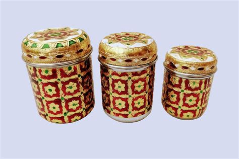 meenakari steel boxes|Meenakari Steel Dabba Box Set – Puja Celebrations.